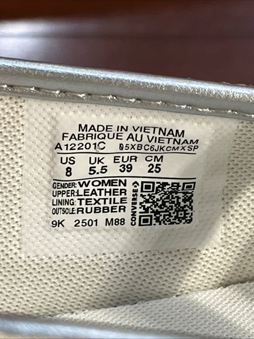 Womens 8 Converse Dainty Mary Jane OX Slip On Silver Leather A12201C HALF BOX - Picture 15 of 16